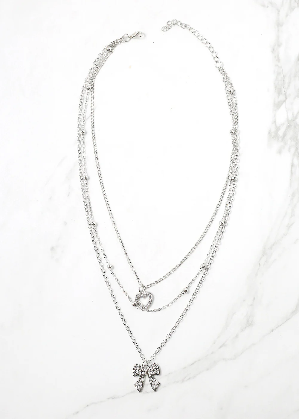 Layered Bow and Heart Necklace - Mrs Treak