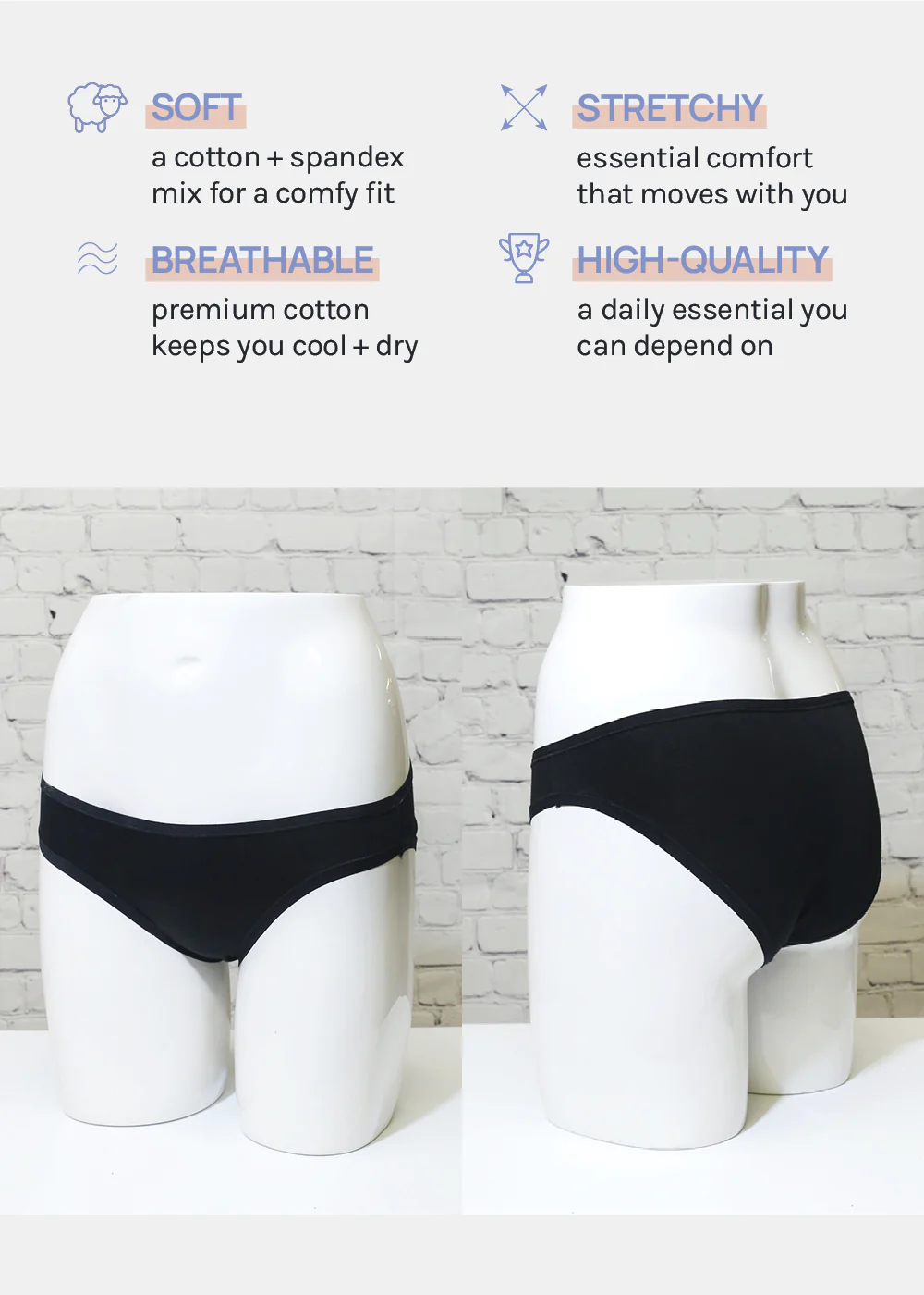 Her. Cotton Stretch Bikini - Black - Mrs Treak