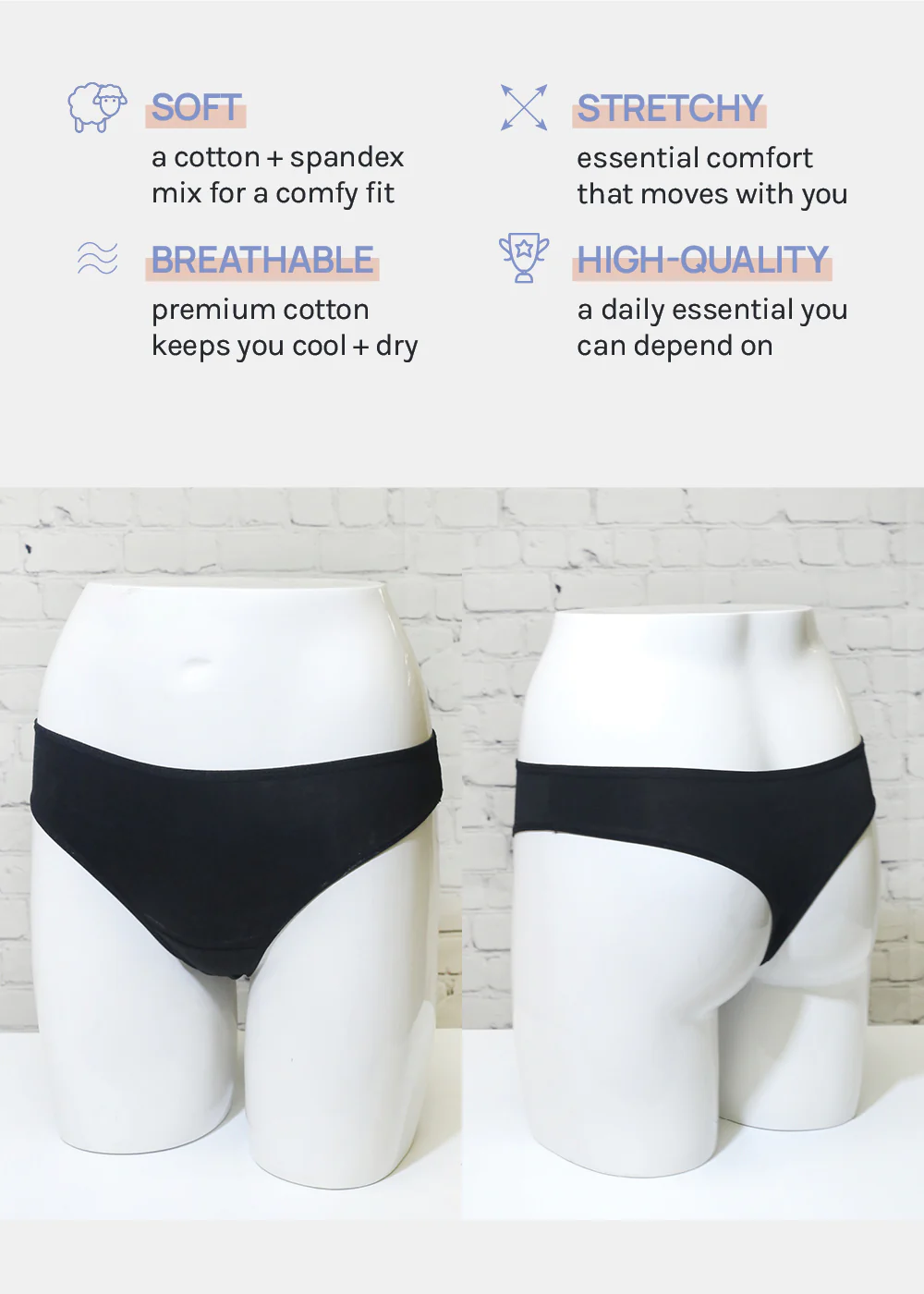 Her. Cotton Stretch Thong - Black - Mrs Treak