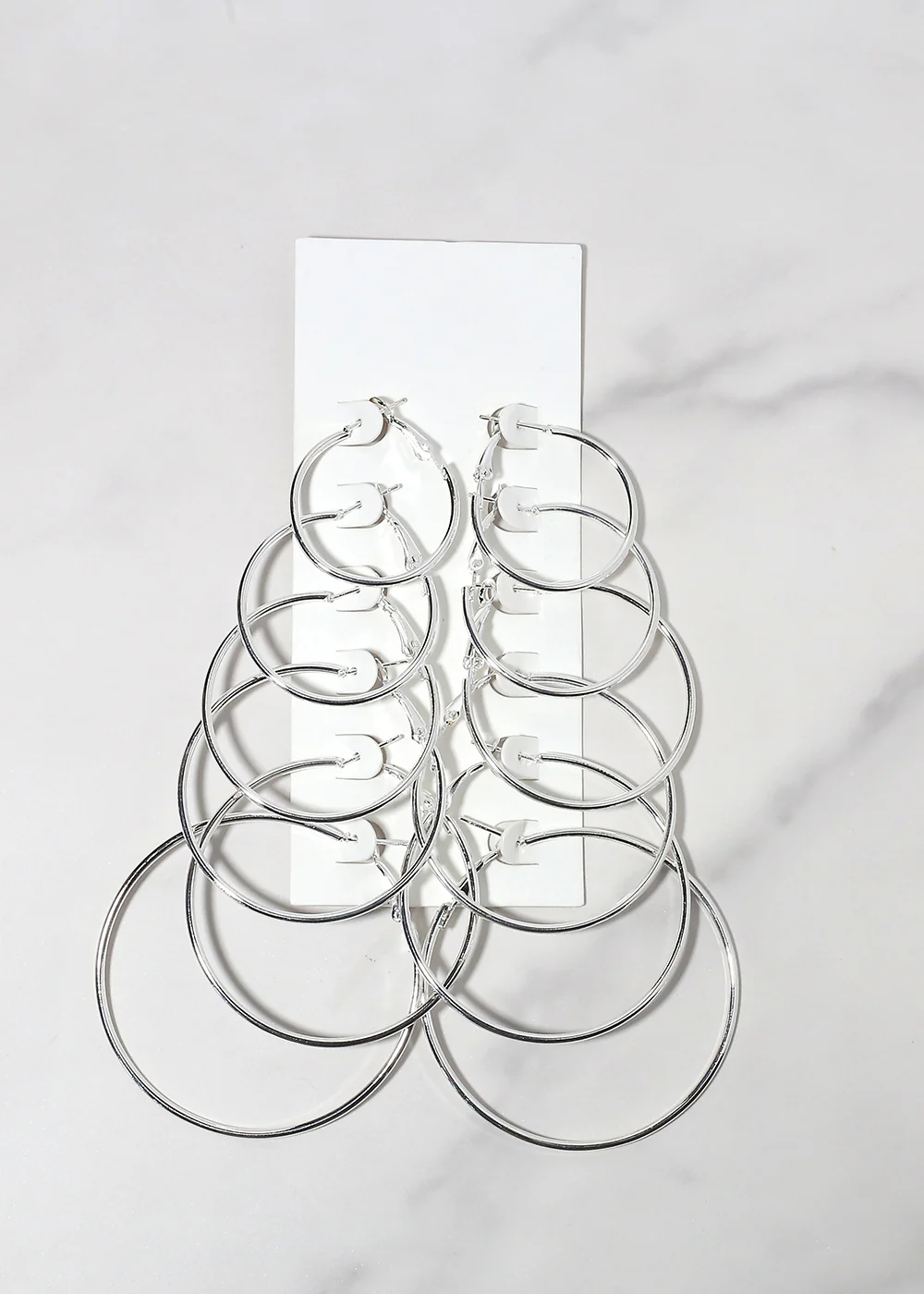 6 Pair Thin Silver Hoop Earrings - Mrs Treak