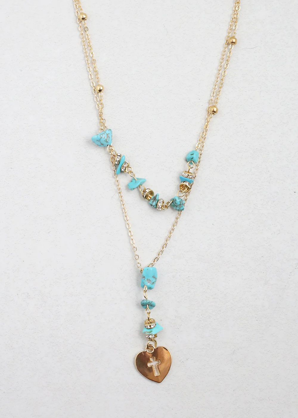 2 Layered Beaded Necklace with Heart & Cross Pendant - Mrs Treak