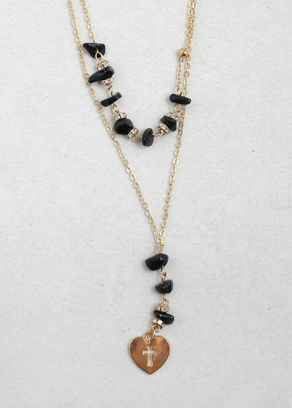 2 Layered Beaded Necklace with Heart & Cross Pendant - Mrs Treak
