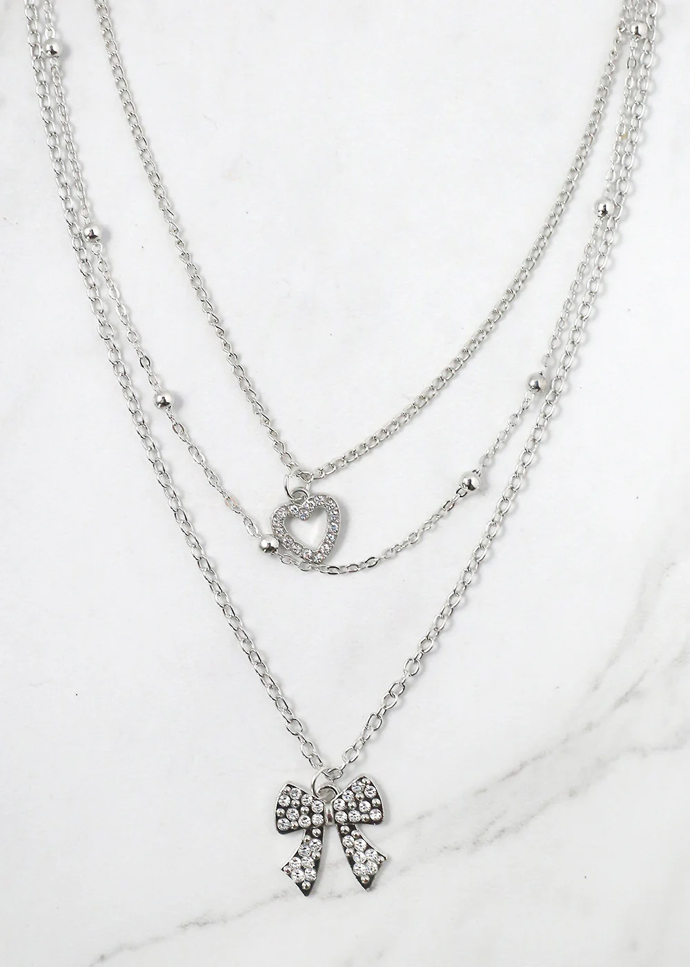 Layered Bow and Heart Necklace - Mrs Treak