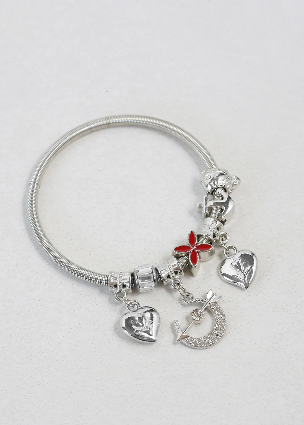 Silver Dangle Charm Bracelet with Assorted Charms - Mrs Treak
