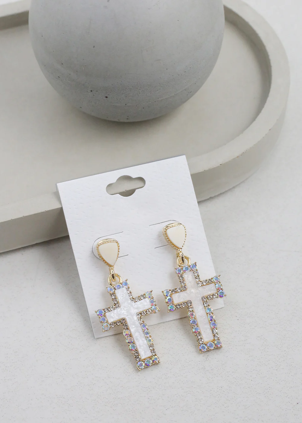 Elegant Marble Cross Drop Earrings - Mrs Treak