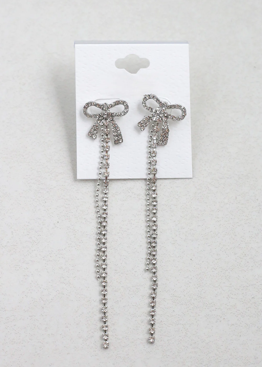 Rhinestone Bow Drop Earrings - Mrs Treak