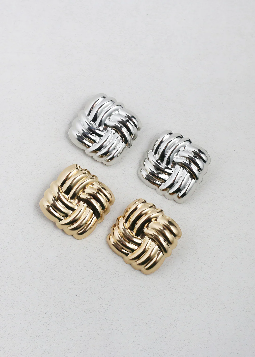 Vintage-Inspired Woven Square Button Earrings - Mrs Treak