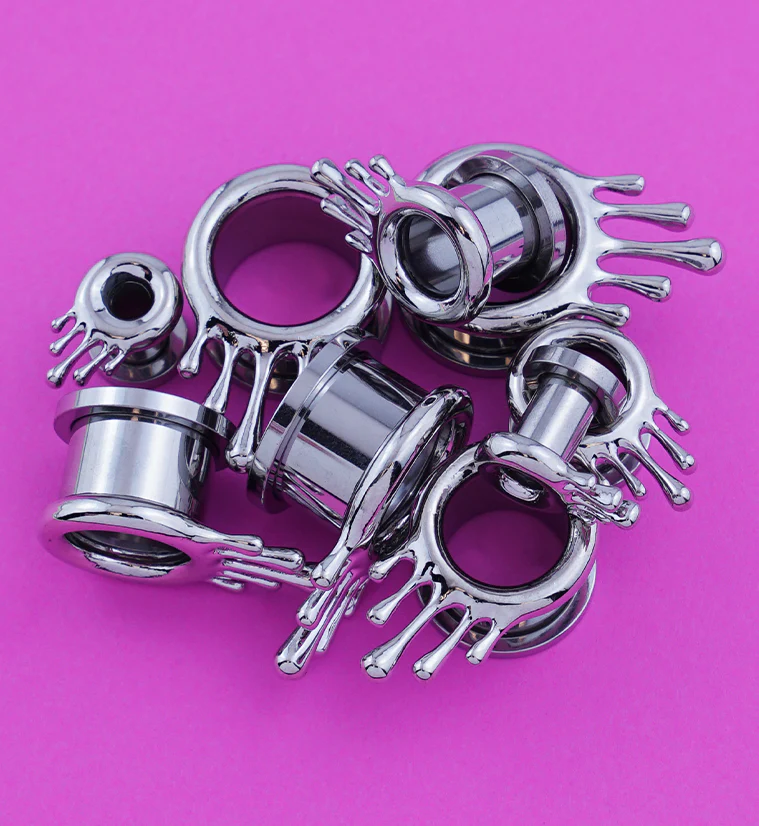 Dripping Stainless Steel Screw Back Tunnel Plugs - Mrs Treak