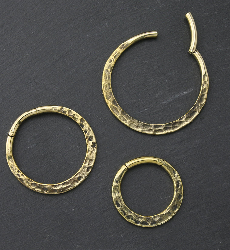 Hammered Hoop Hinged Brass Ear Weights - Mrs Treak