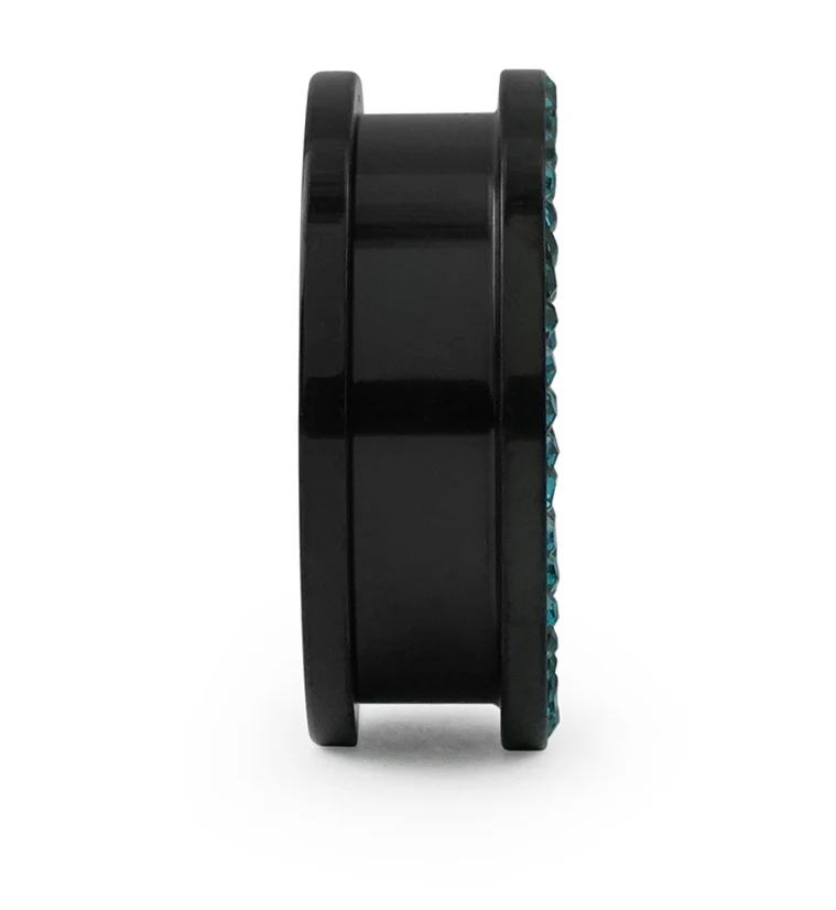 Aqua CZ Rim Black PVD Stainless Steel Tunnels - Mrs Treak