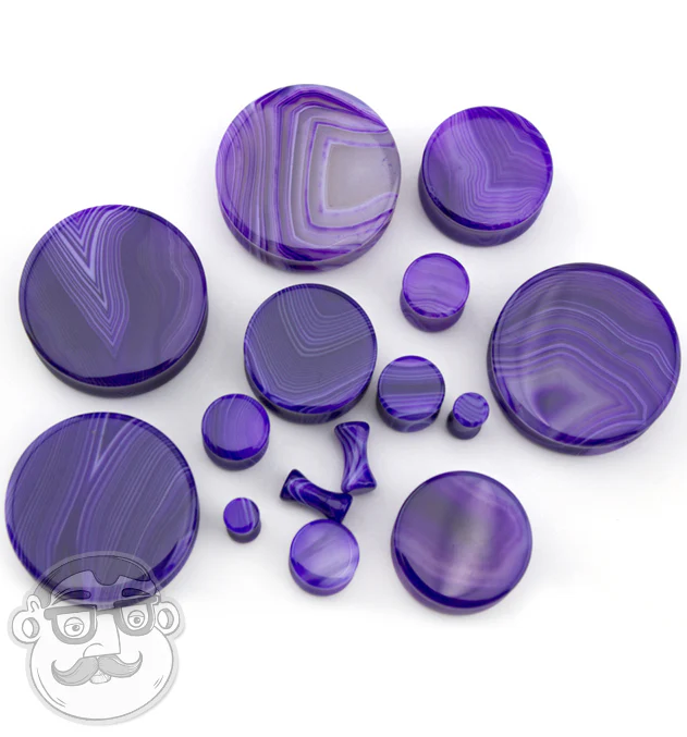 Purple Line Agate Stone Plugs - Mrs Treak