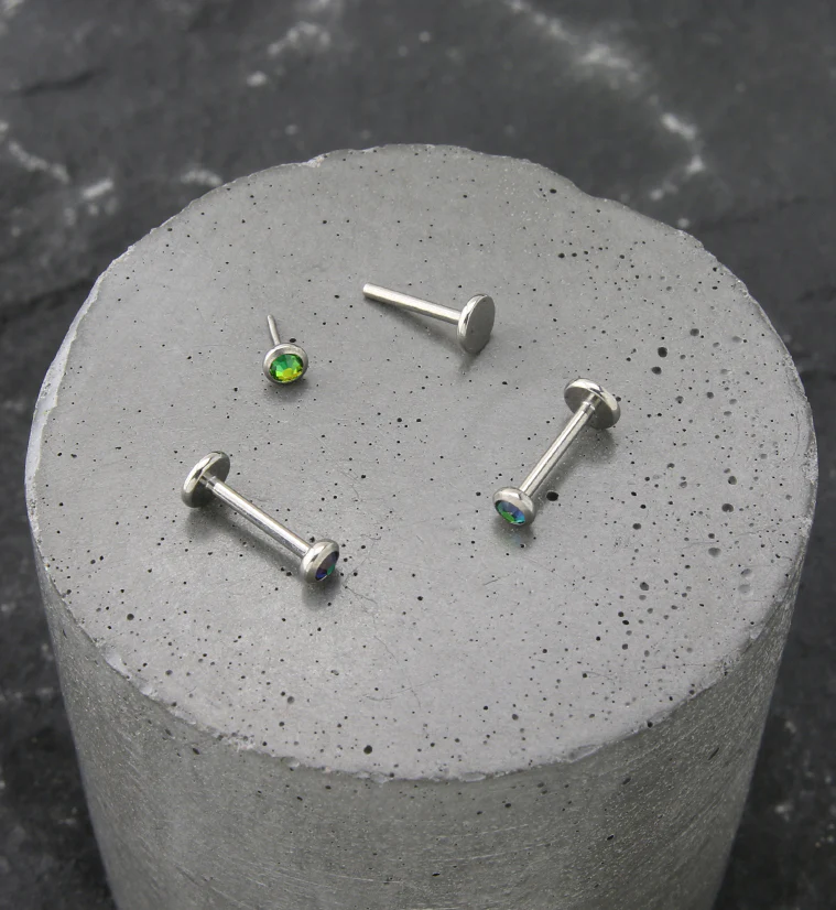 Flat Green Aurora CZ Titanium Threadless Labret - Mrs Treak