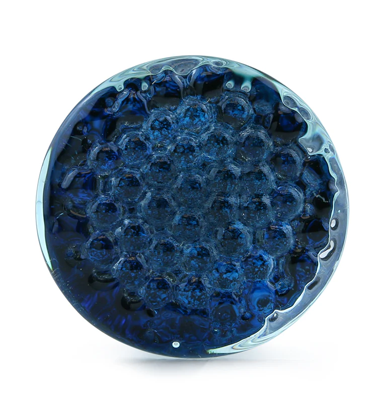 Blue Honeycomb Glass Double Flare Plugs - Mrs Treak