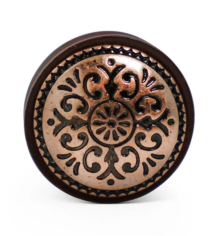 Rose Wood Plugs With Antique Brass Inlay - Mrs Treak