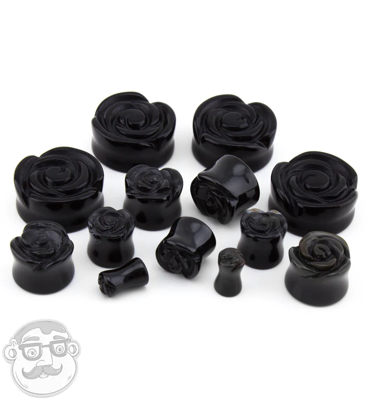 Black Agate Stone Rosebud Plugs - Mrs Treak