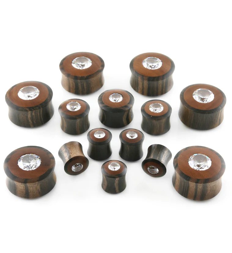 Sono - Saba Wood Plugs With Clear CZ Gem Inlay - Mrs Treak