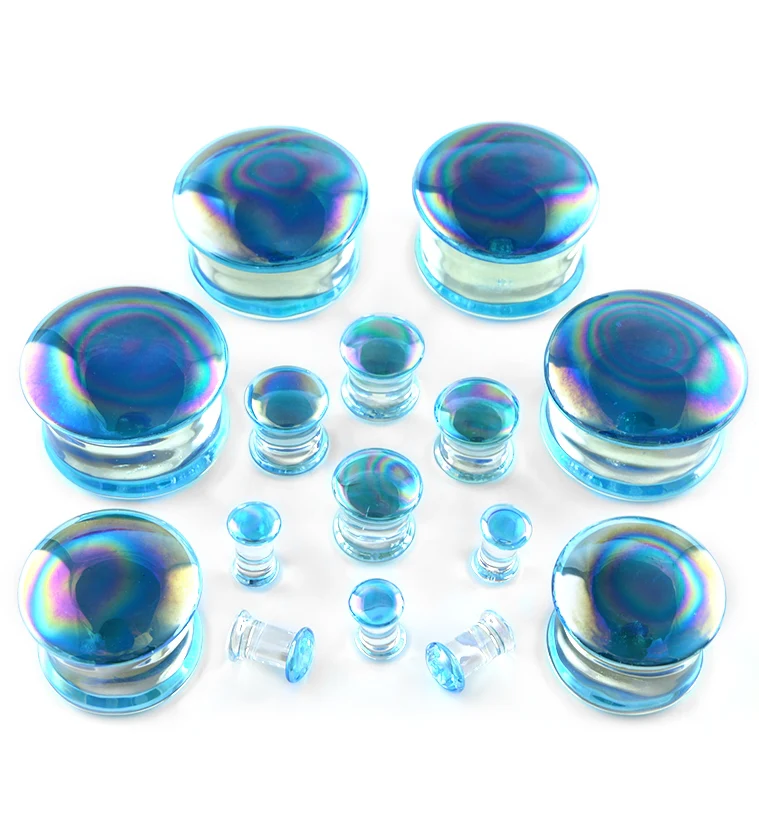 Blue Oil Splash Glass Plugs - Mrs Treak