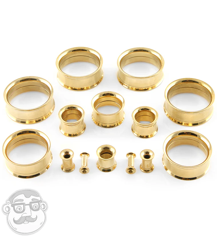 Gold PVD Steel Internally Threaded Tunnel Plugs - Mrs Treak