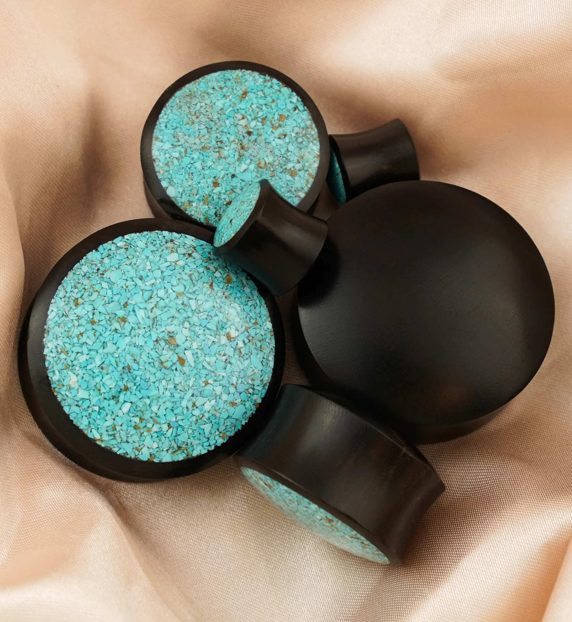 Areng Wood Plugs With Turquoise Stone Inlay - Mrs Treak