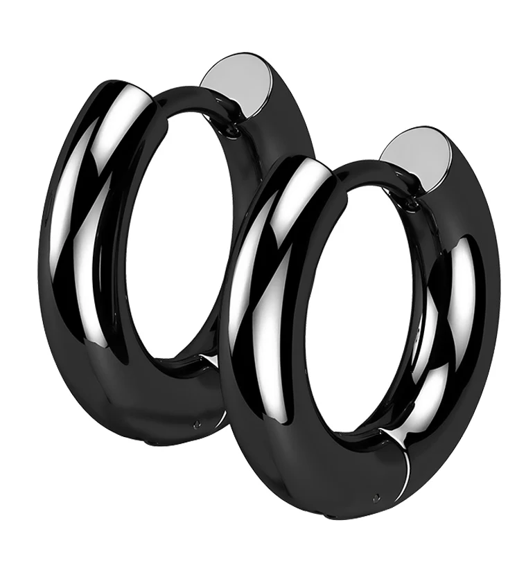 Black PVD Vast Stainless Steel Hinged Hoop Earrings - Mrs Treak