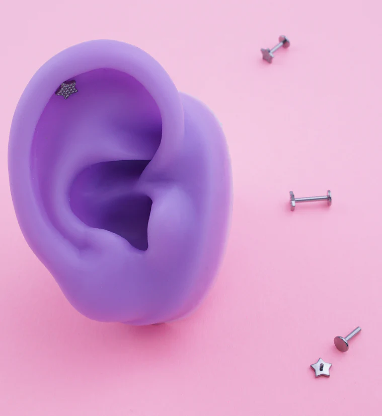 Beaded Star Internally Threaded Titanium Labret - Mrs Treak