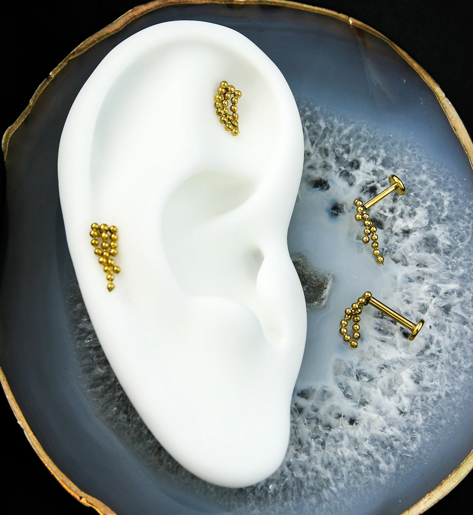 Descend Triple Beaded Dangle Internally Threaded Stainless Steel Labret (Right) - Mrs Treak