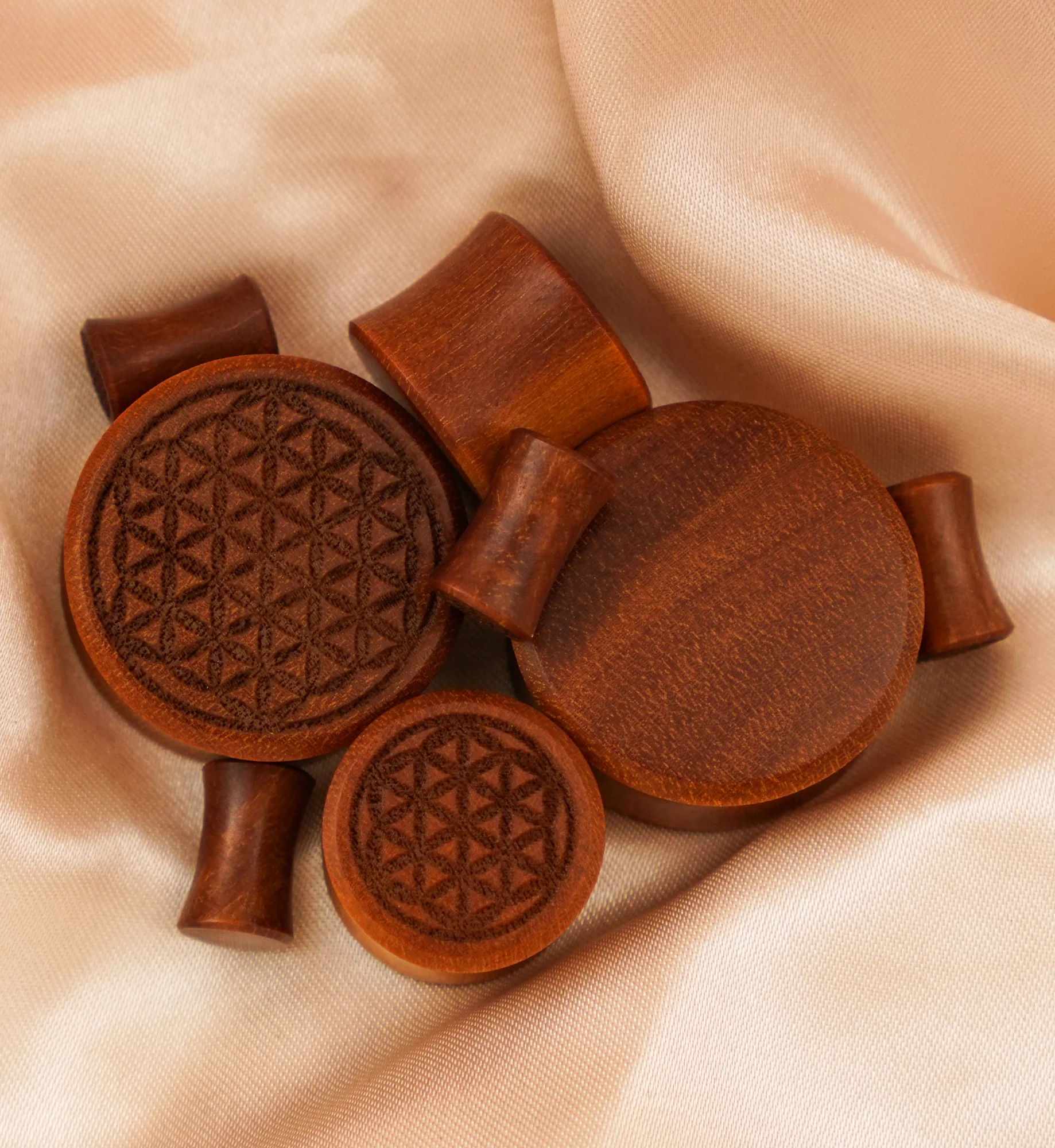 Flower of Life Engraved Wood Plugs - Mrs Treak