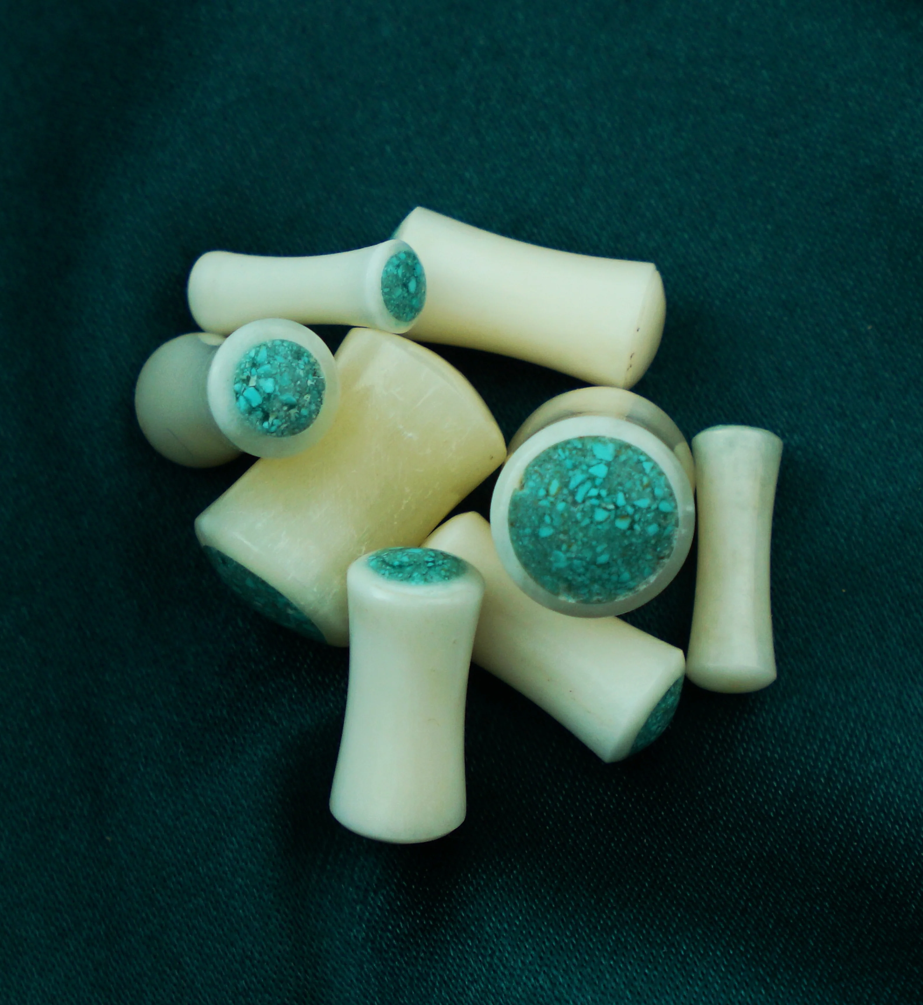 Bone Plugs with Crushed Turquoise Howlite Stone Inlay - Mrs Treak