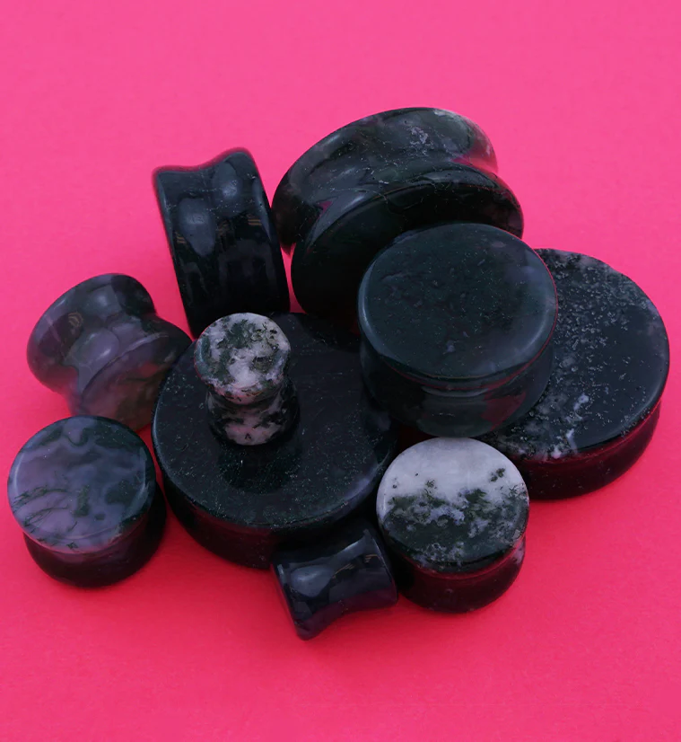 Moss Agate Stone Plugs - Mrs Treak