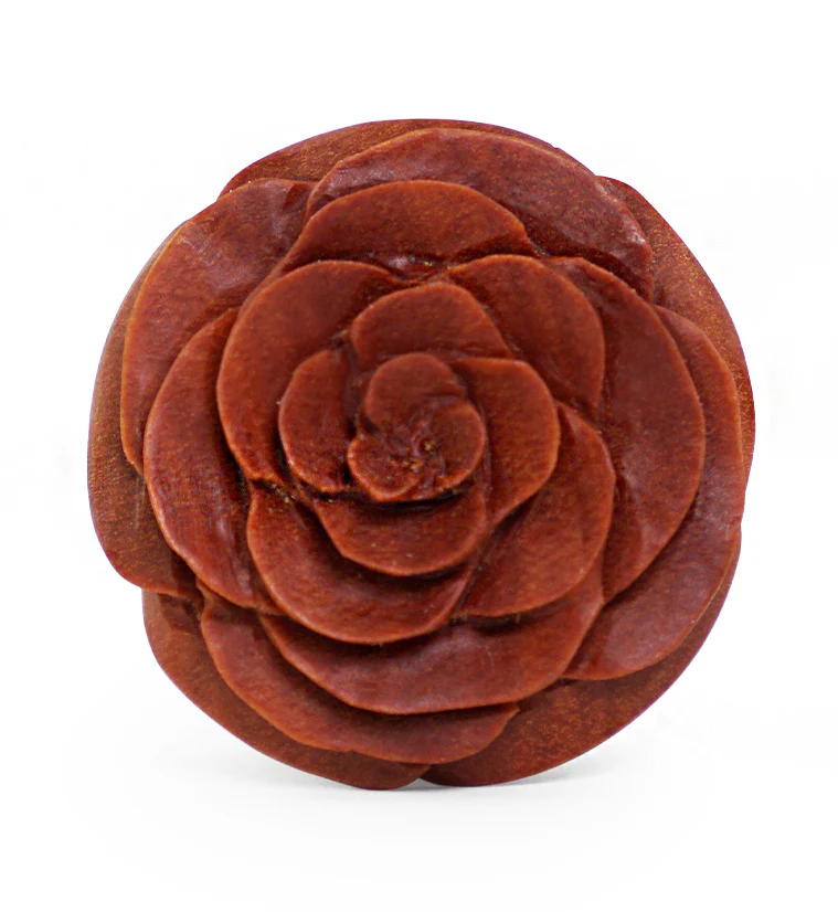 Carved Rosebud Saba Wood Plugs - Mrs Treak