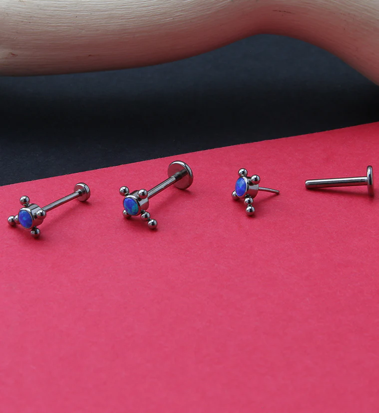 Beaded Cross Blue Opalite Titanium Threadless Labret - Mrs Treak