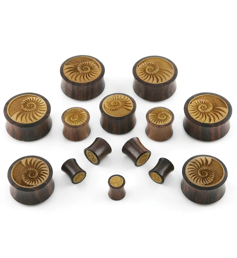 Sono Wood Plugs With Engraved Seashell Inlay - Mrs Treak