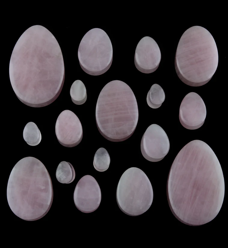 Rose Quartz Stone Teardrop Plugs - Mrs Treak