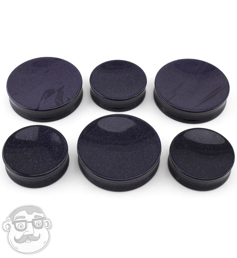 Blue Goldstone Glass Plugs - Mrs Treak