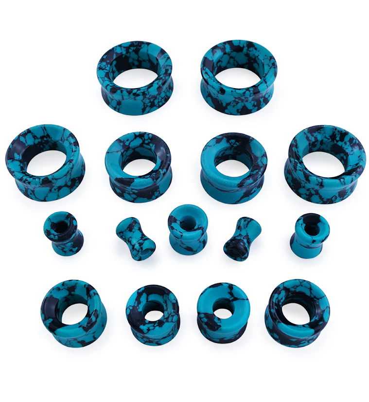Black & Teal Howlite Stone Tunnels - Mrs Treak