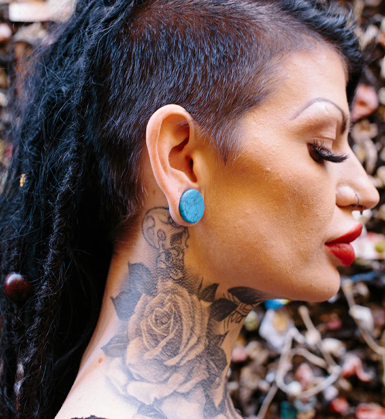 Turquoise Howlite Stone Double Flare Plugs - Mrs Treak