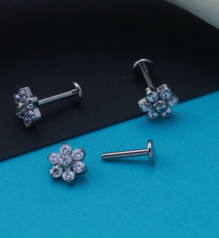 16G CZ Flower Titanium Labret Post - Mrs Treak