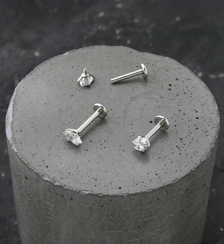 Clear Prong Oval CZ Stainless Steel Internally Threaded Labret - Mrs Treak