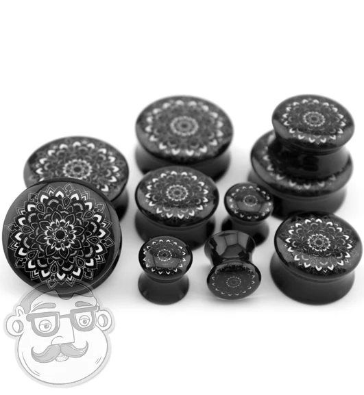 Black Mandala Flower Plugs - Mrs Treak