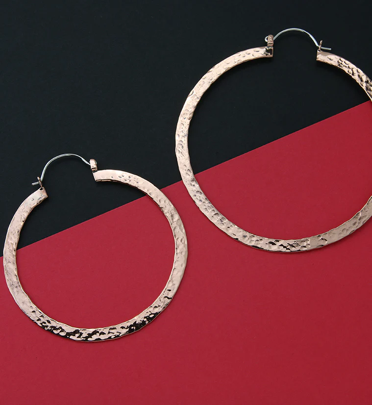 Narrow Hammered Copper Hangers / Earrings - Mrs Treak