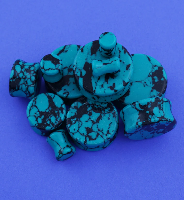 Black & Teal Howlite Stone Plugs - Mrs Treak