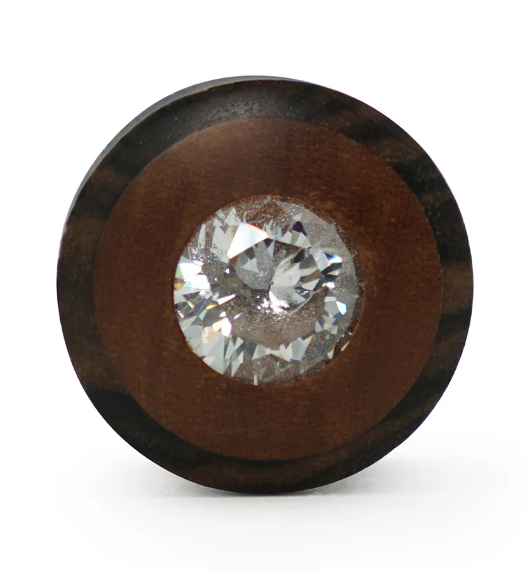 Sono - Saba Wood Plugs With Clear CZ Gem Inlay - Mrs Treak