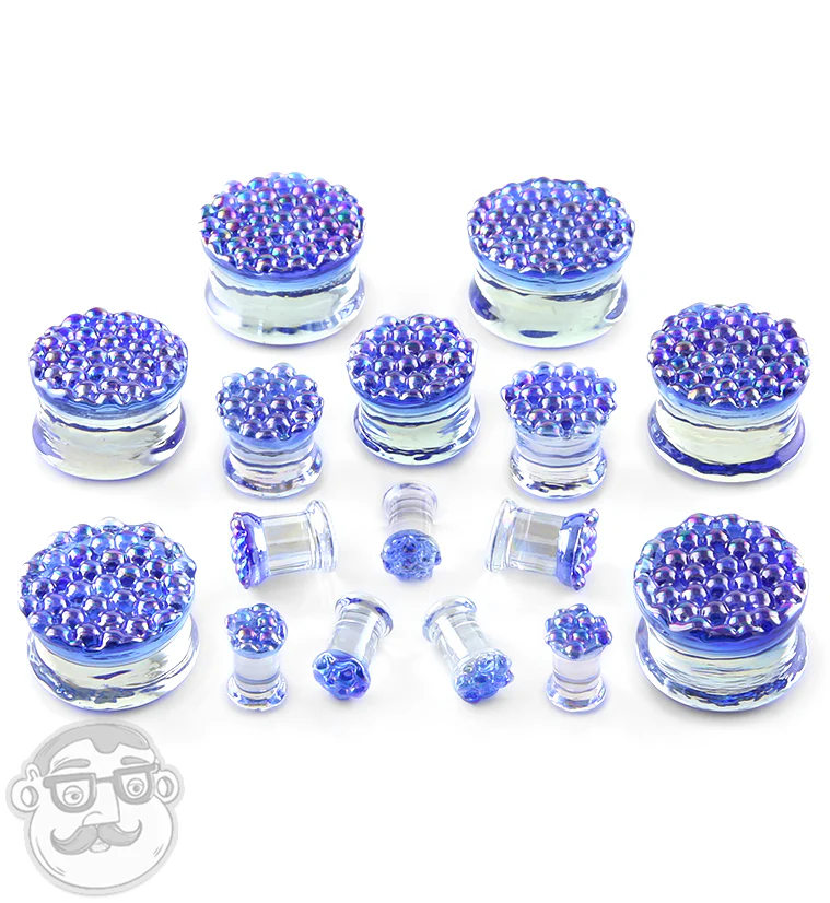 Blue Iridescent Glass Plugs - Mrs Treak