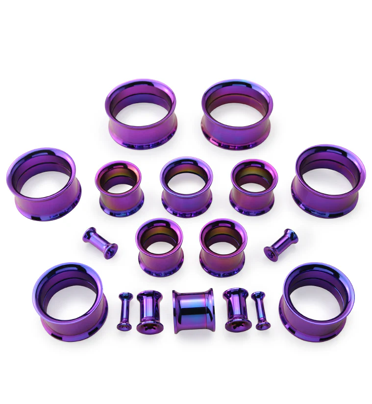Purple Anodized Stainless Steel Internally Threaded Tunnel Plugs - Mrs Treak