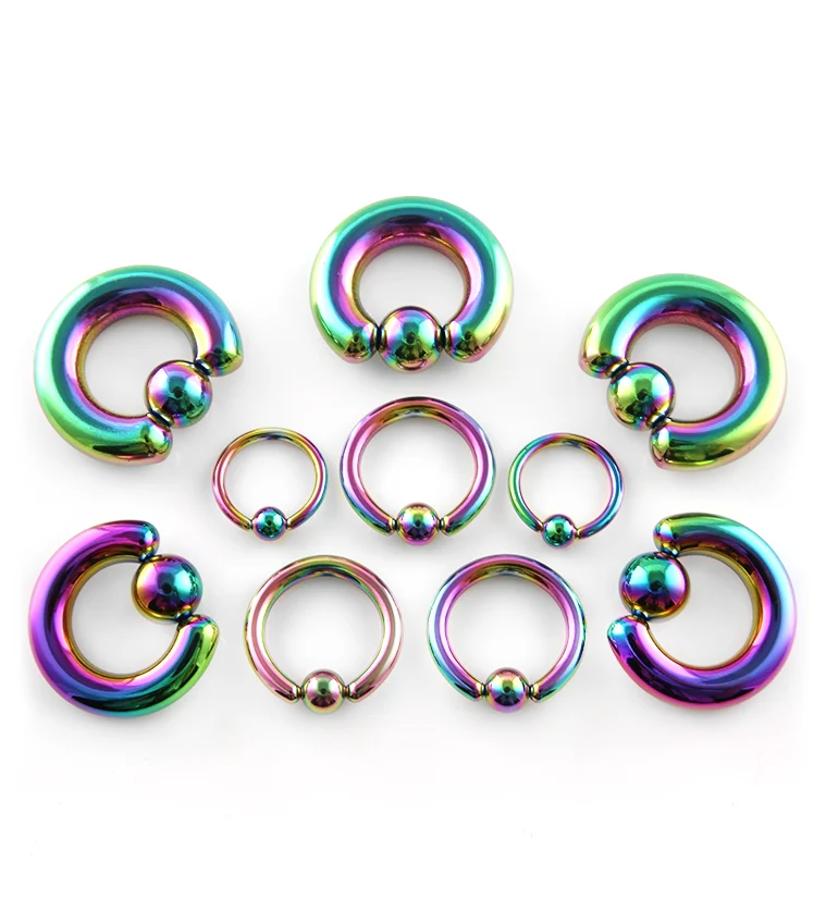 Rainbow PVD Captive Bead Ring - Mrs Treak
