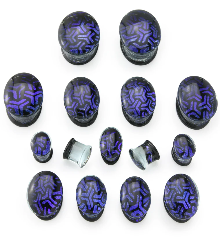 Oval Isometric Blurple Dichroic Glass Double Flare Plugs - Mrs Treak