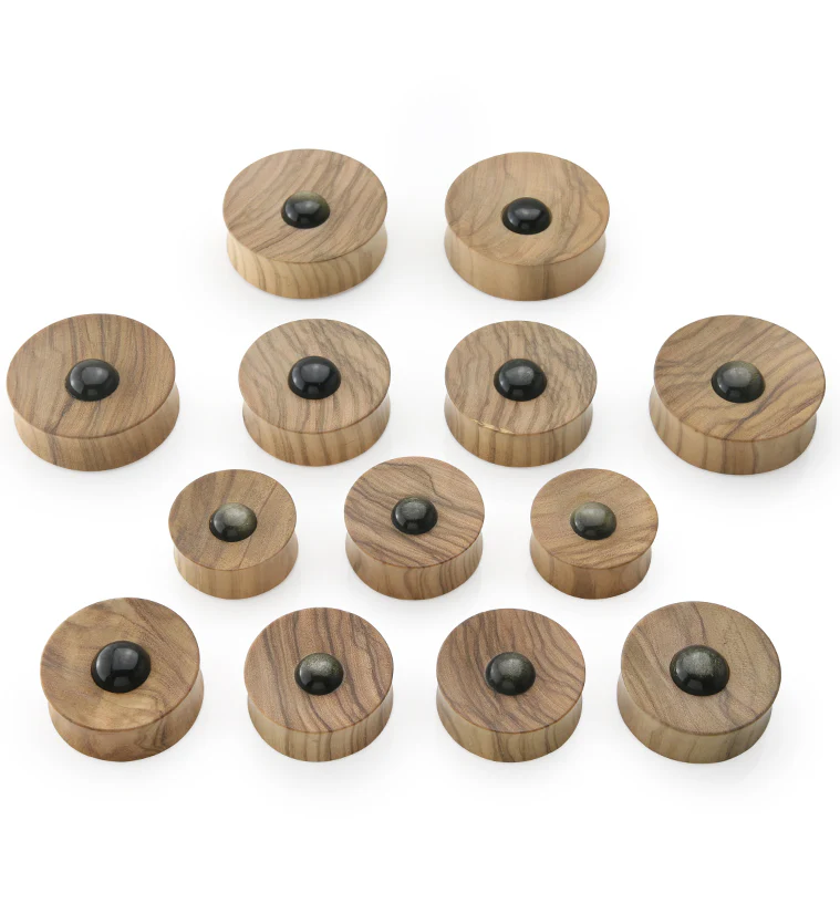 Olive Wood Golden Obsidian Stone Plugs - Mrs Treak