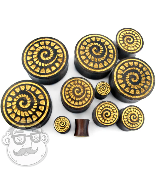 Engraved Golden Spiral Sono Wood Plugs - Mrs Treak