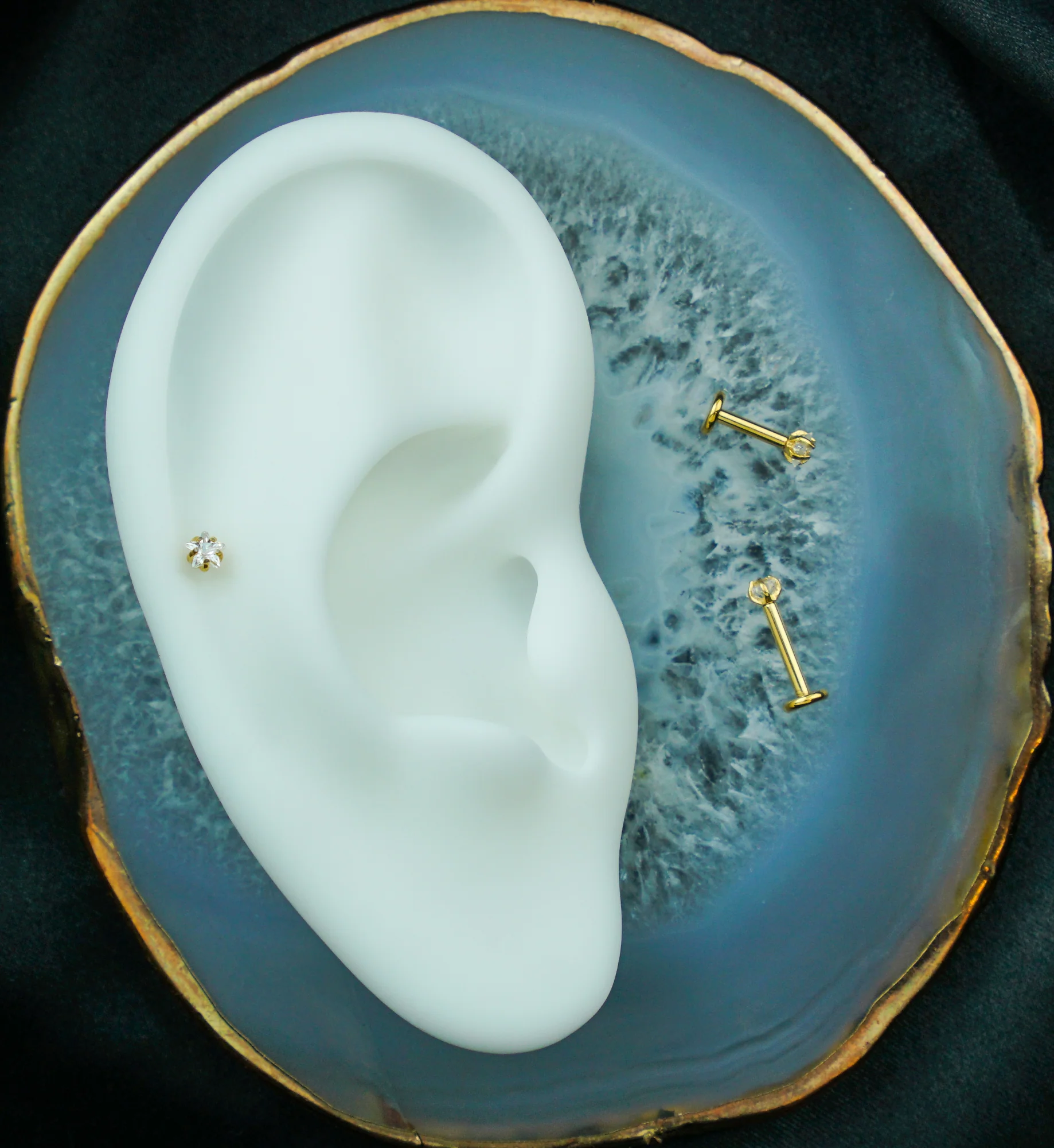 Gold PVD Prong Star Clear CZ Internally Threaded Titanium Labret - Mrs Treak