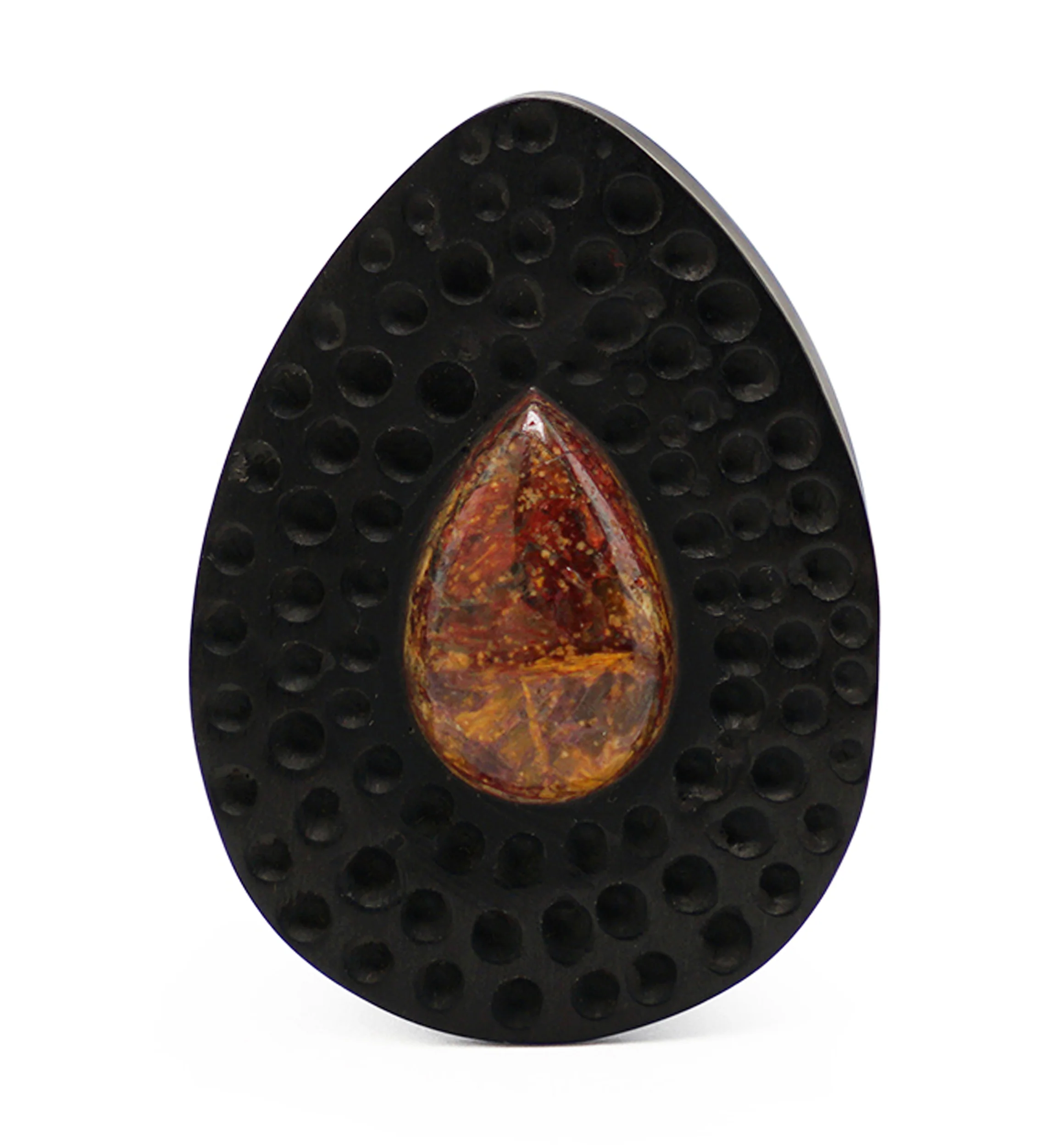 Hammered Areng Wood Teardrop Plugs with Teardrop Pietersite Stone Inlay - Mrs Treak